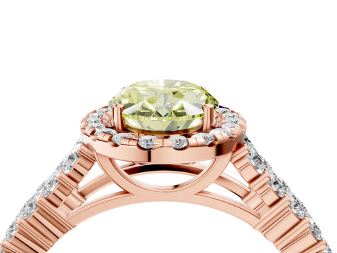 Rose gold Fancy Yellow Oval Cut Halo Pavé Diamond Engagement Ring with Split Shank and Four-Prong Setting_7