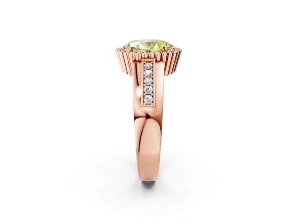 Rose gold Fancy Yellow Oval  Cut Halo Pave Band Four-Prong Ring