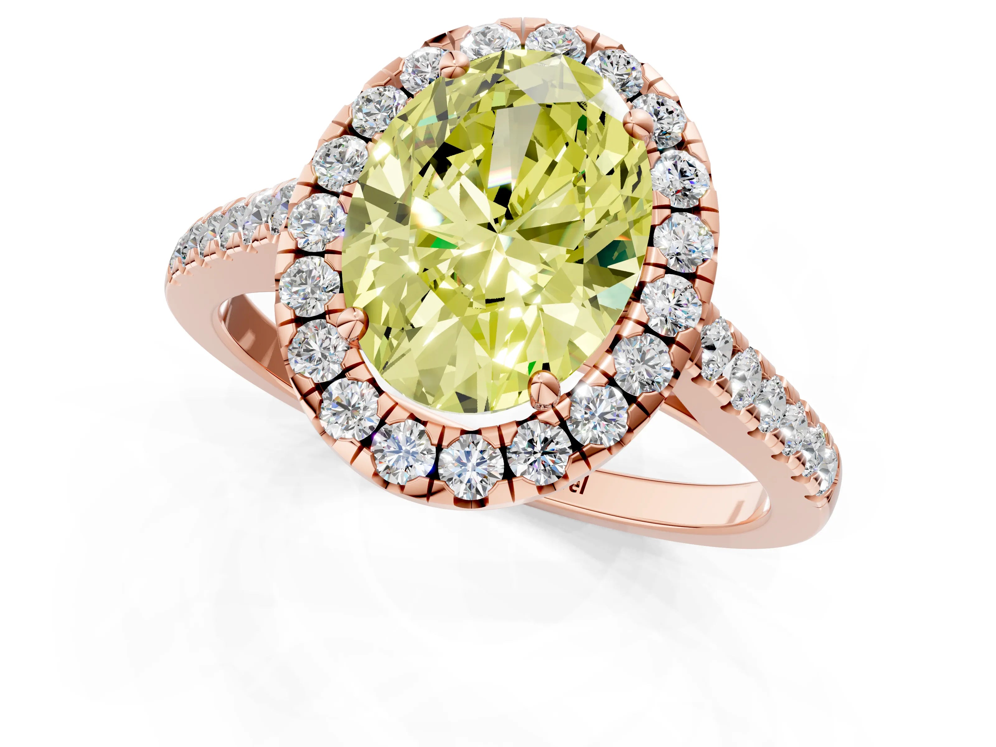 Rose gold Fancy Yellow Oval Cut Halo Pave Diamond Engagement Ring with Four-Prong Setting_1