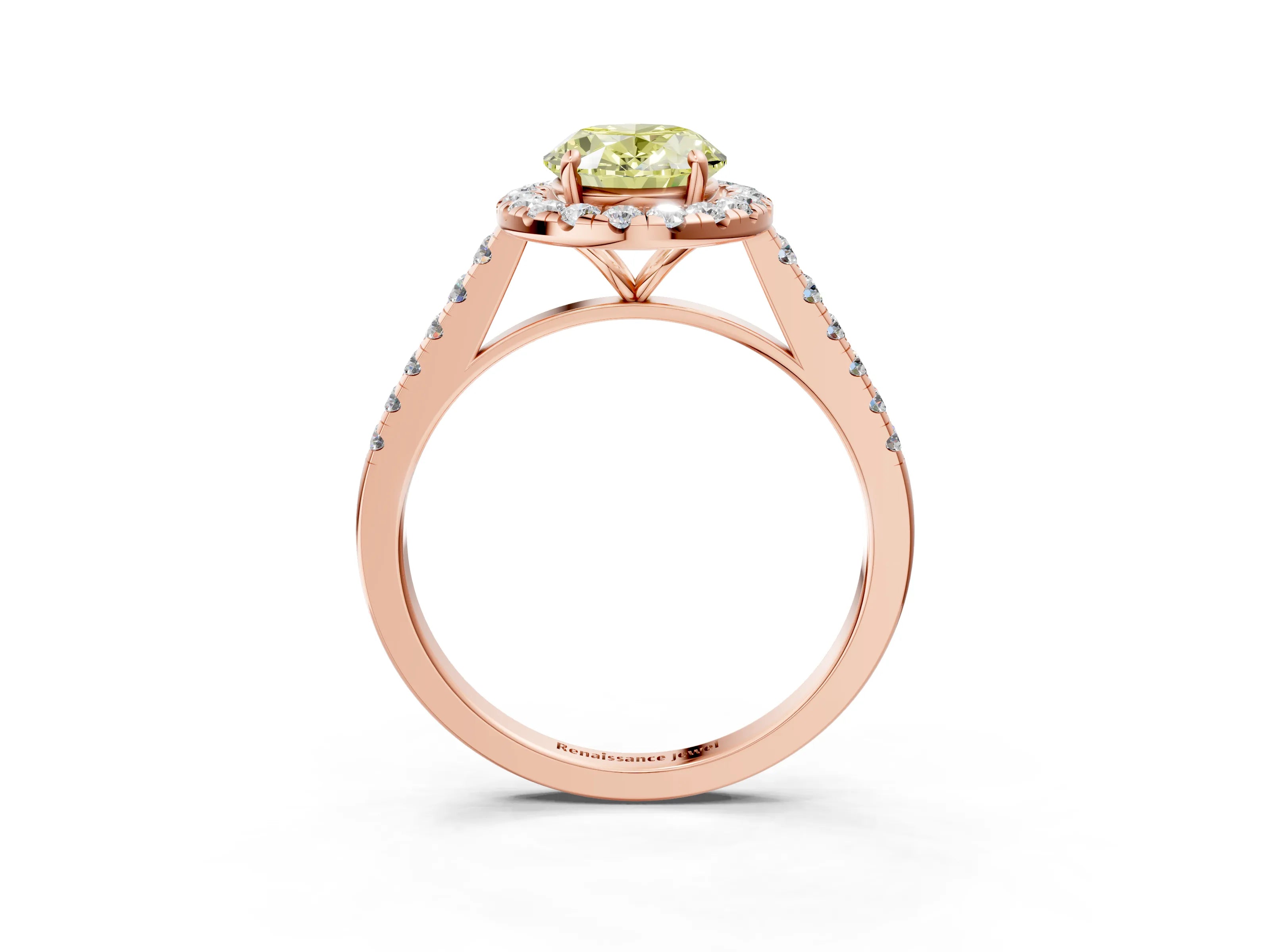 Rose gold Fancy Yellow Oval Cut Halo Pave Diamond Engagement Ring with Four-Prong Setting_3