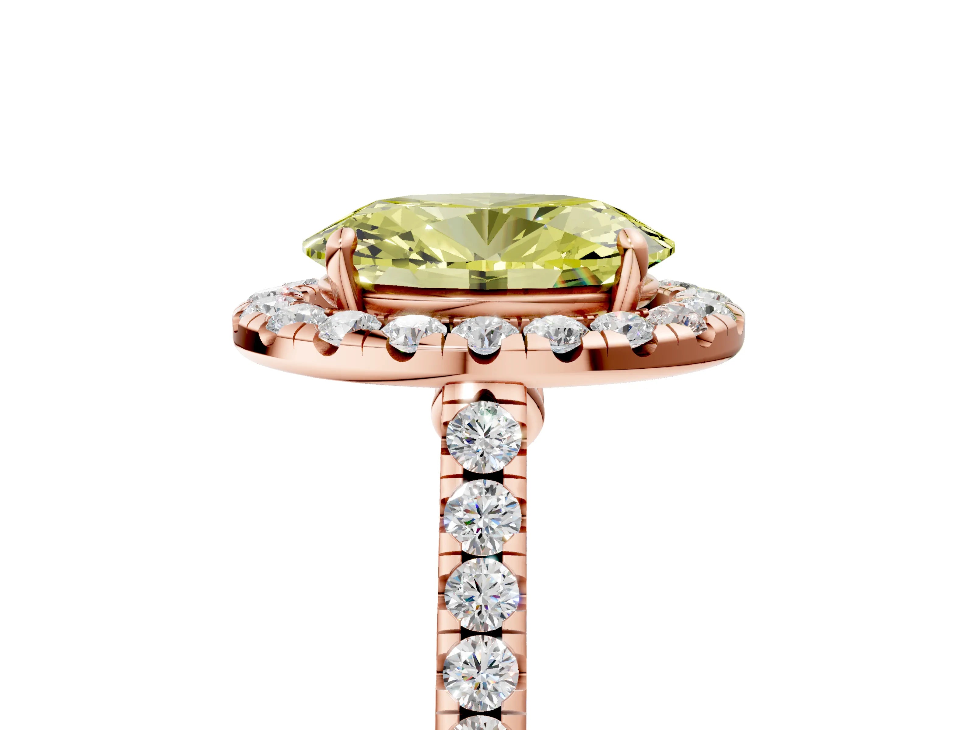 Rose gold Fancy Yellow Oval Cut Halo Pave Diamond Engagement Ring with Four-Prong Setting_5