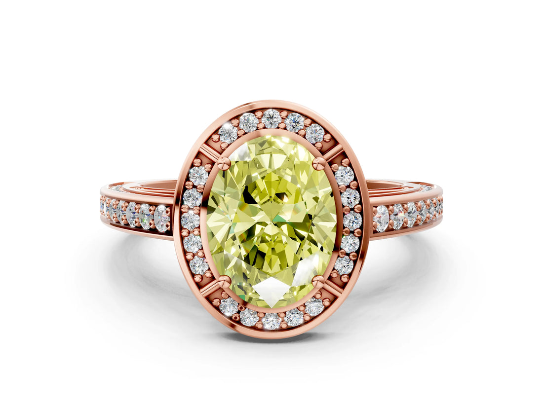 Rose gold Fancy Yellow Oval  Cut Halo Pave Split Shank Prong Setting Ring_32