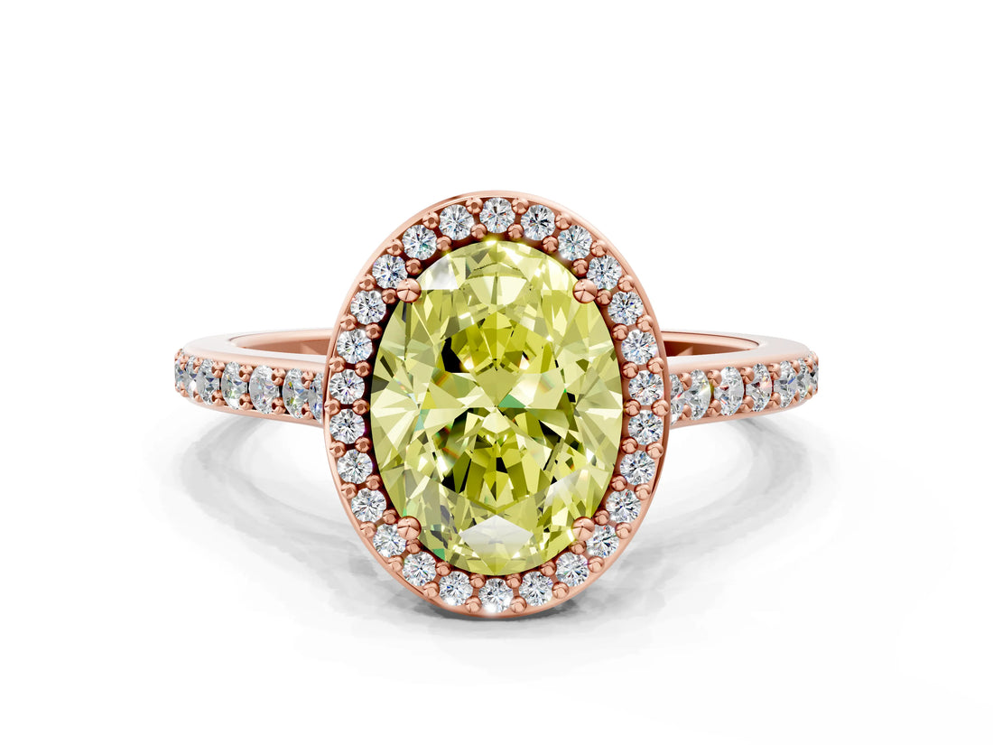 Rose gold Fancy Yellow Oval Cut Halo Round Diamond Pavé Band with Four-Prong Setting_3
