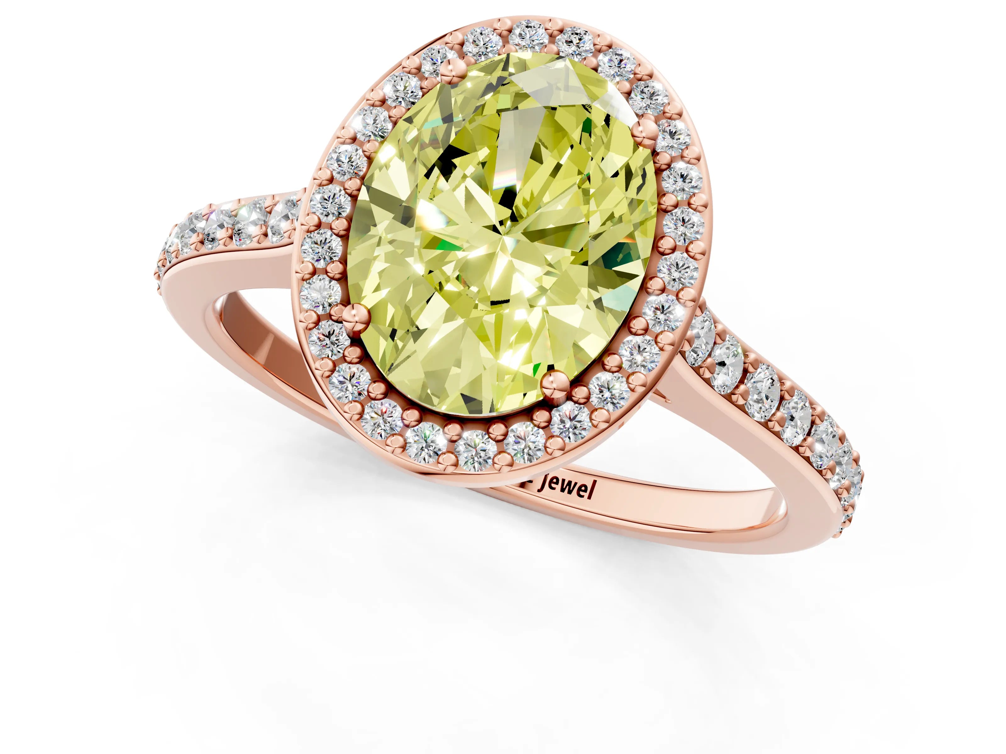 Rose gold Fancy Yellow Oval Cut Halo Round Diamond Pavé Band with Four-Prong Setting_4