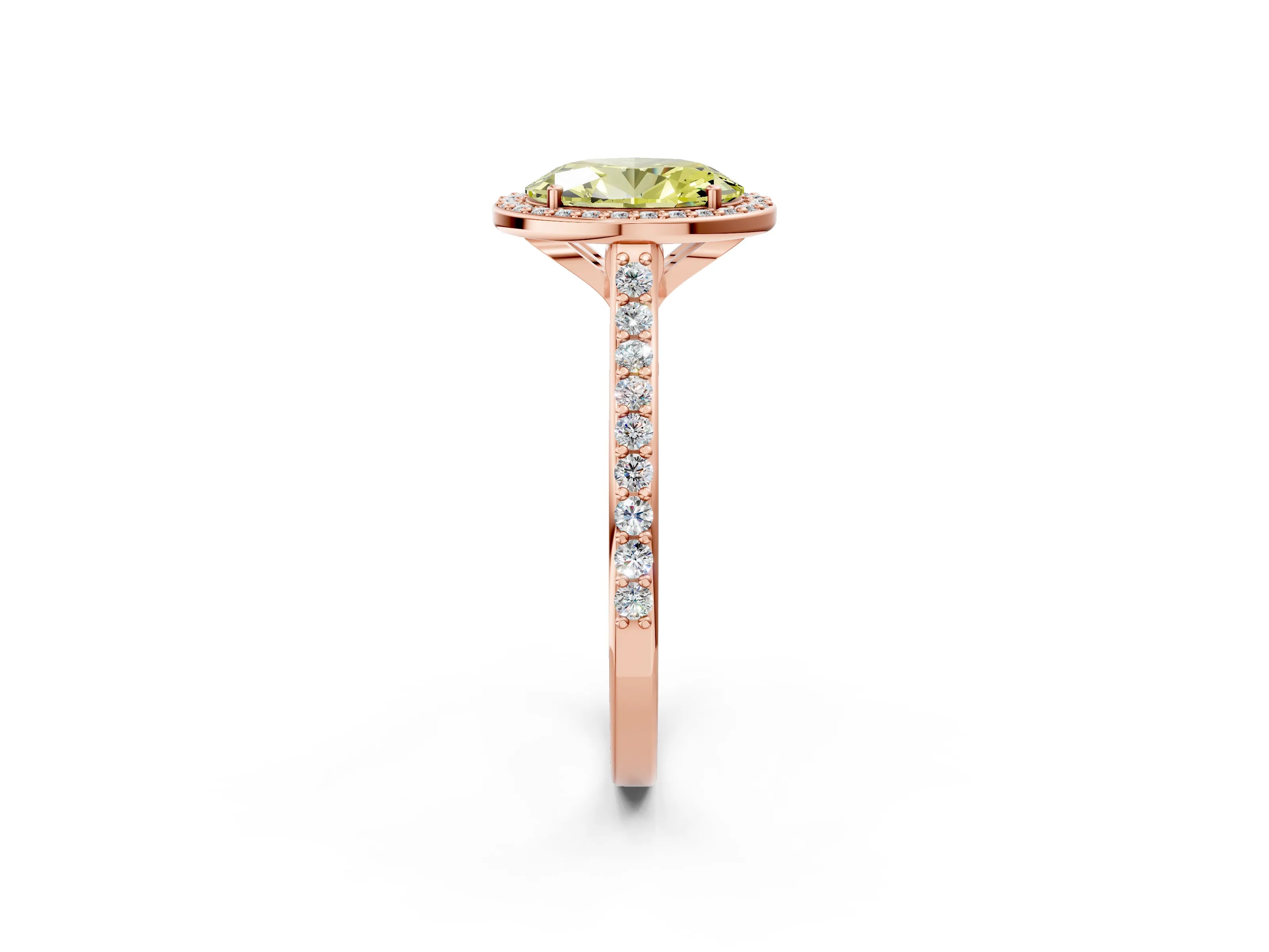 Rose gold Fancy Yellow Oval Cut Halo Round Diamond Pavé Band with Four-Prong Setting_5