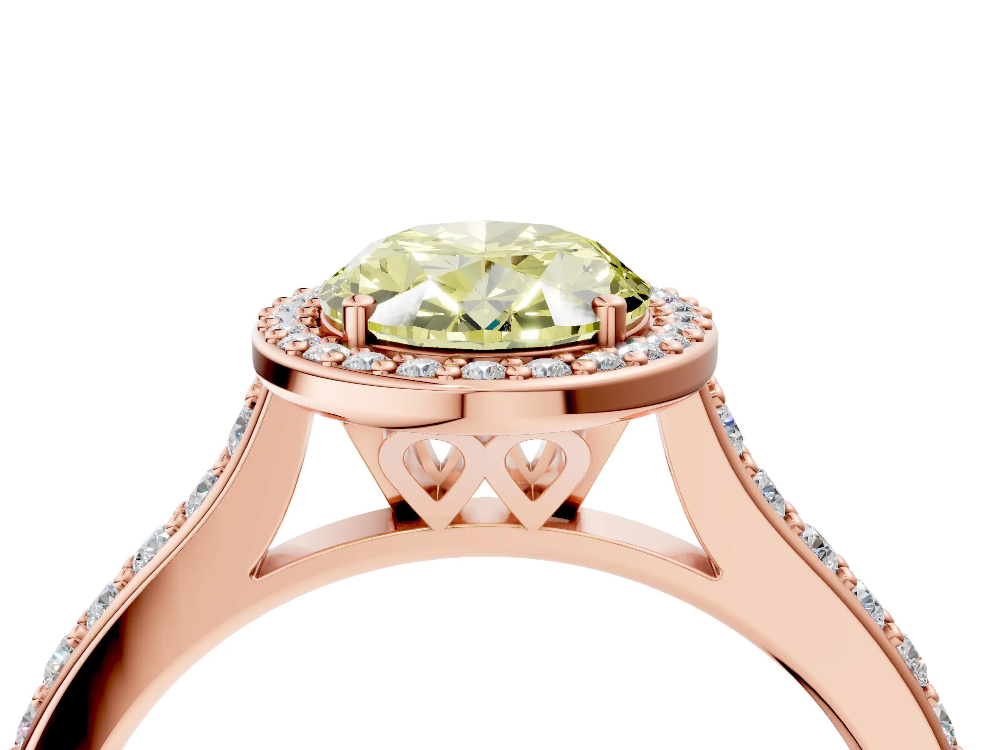 Rose gold Fancy Yellow Oval Cut Halo Round Diamond Pavé Band with Four-Prong Setting_7
