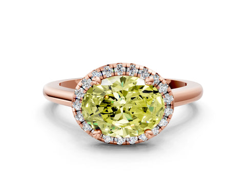 Rose gold Fancy Yellow Oval Cut Halo Round Diamond Solitaire Engagement Ring with Pave Band and Four-Prong Setting_12