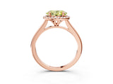 Rose gold Fancy Yellow Oval Cut Halo Round Diamond Solitaire Engagement Ring with Pave Band and Four-Prong Setting_15