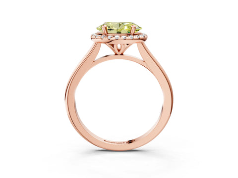 Rose gold Fancy Yellow Oval Cut Halo Round Diamond Solitaire Engagement Ring with Pave Band and Four-Prong Setting_15