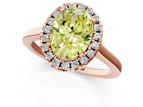 Rose gold Fancy Yellow Oval Cut Halo Round Diamond Solitaire Ring with Pavé Band and Four-Prong Setting_1