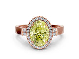 Rose gold Fancy Yellow Oval Cut Halo Round Diamond Twist Band with Four-Prong Setting