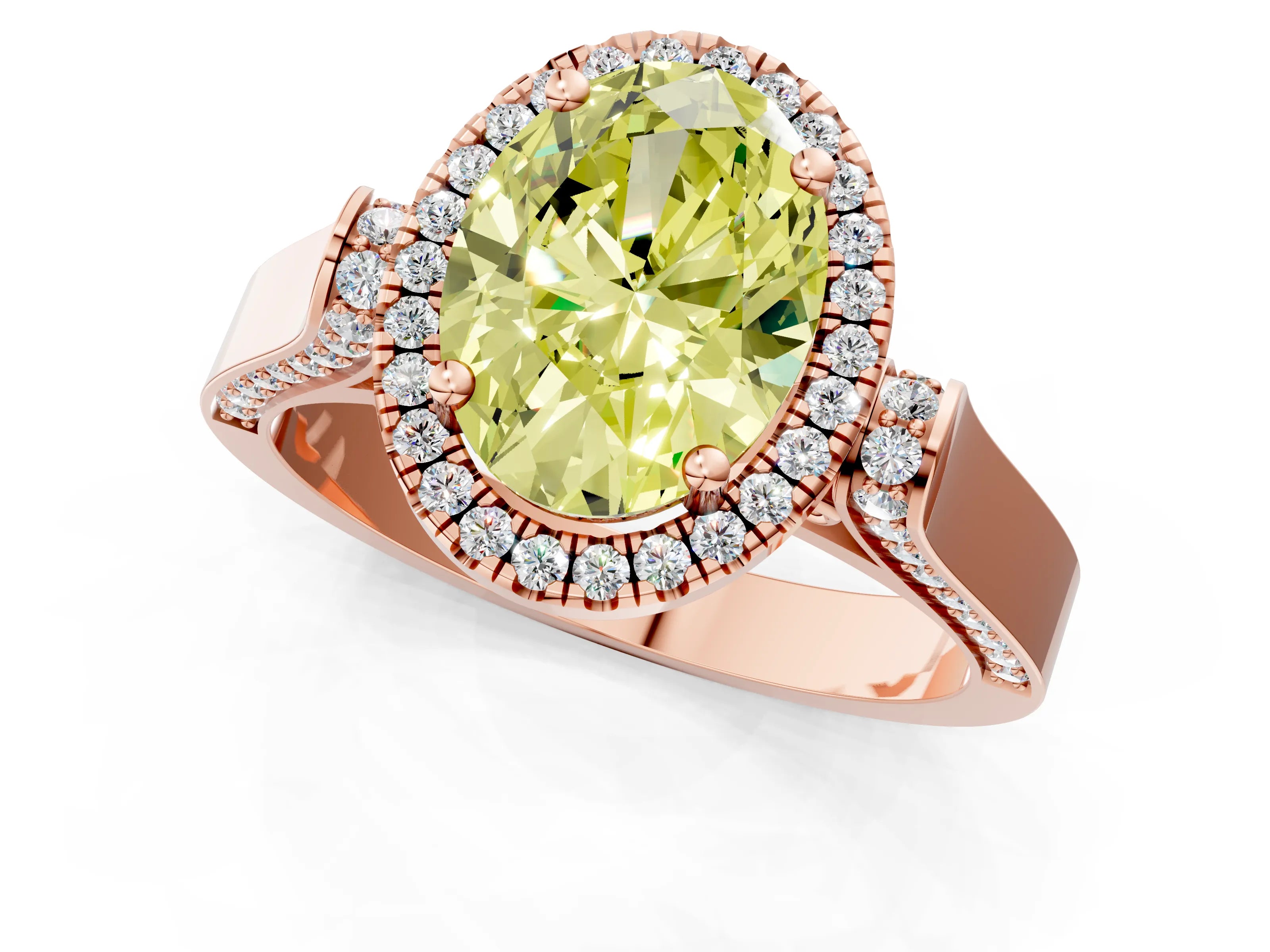 Rose gold Fancy Yellow Oval Cut Halo Round Diamond Twist Band with Four-Prong Setting_1