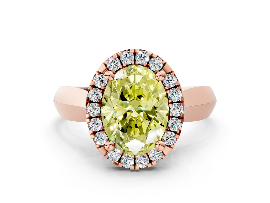 Rose gold Fancy Yellow Oval  Cut Halo Solitaire Engagement Ring with Square Band and Four-Prong Setting_66