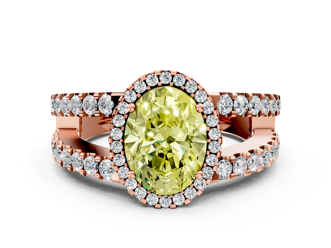 Rose gold Fancy Yellow Oval  Cut Halo Split Shank Diamond Ring with Four-Prong Setting_45