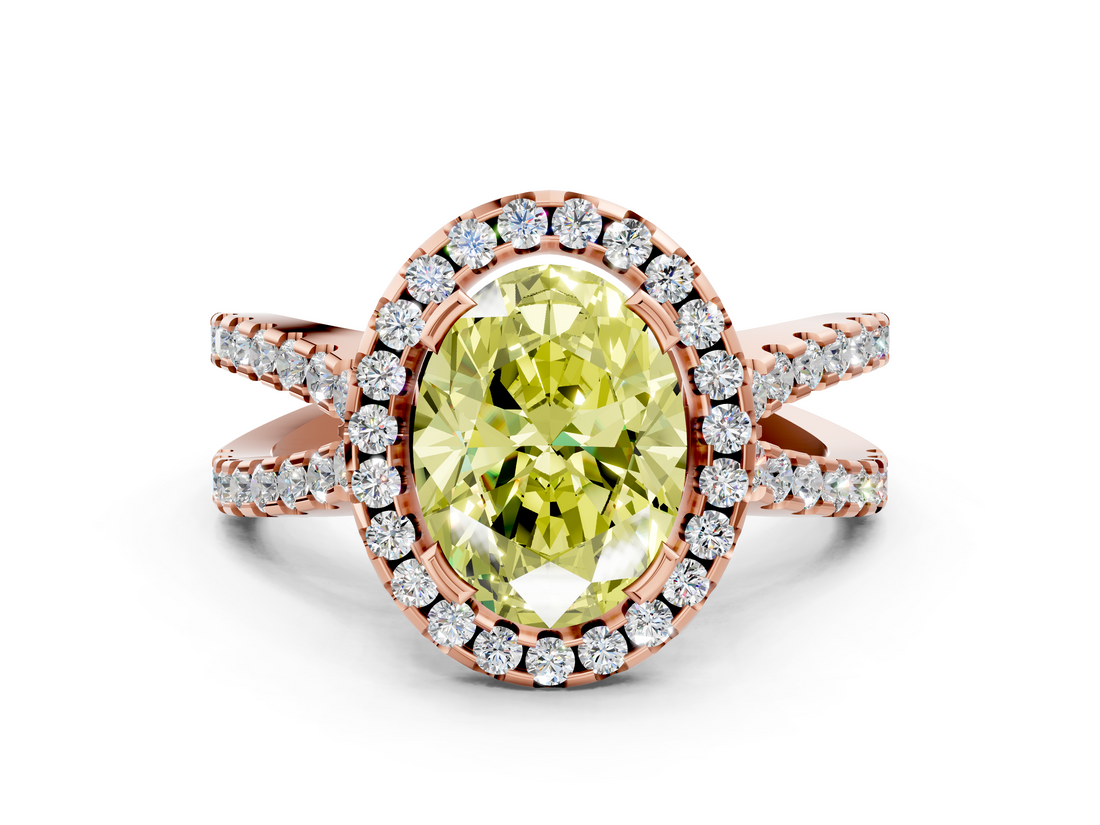 Rose gold Fancy Yellow Oval  Cut Halo Split Shank Pave Set Ring_62