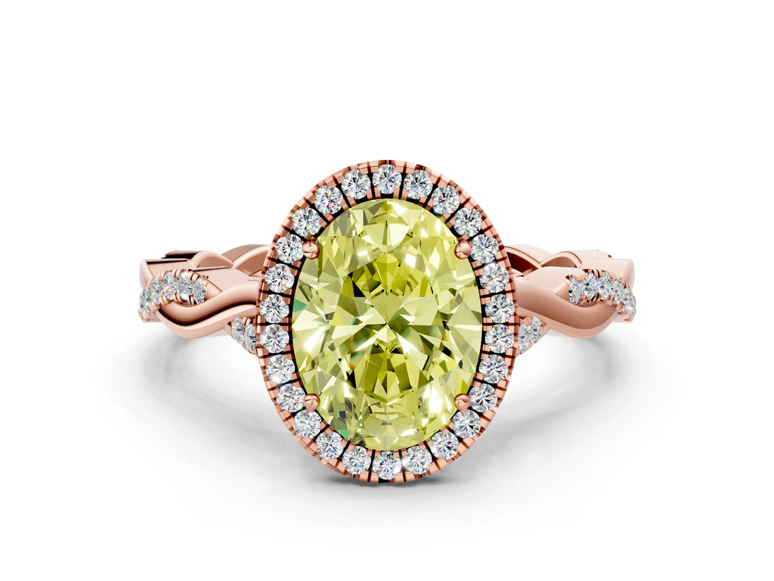Rose gold Fancy Yellow Oval Cut Halo Twist Band with Four-Prong Setting_12