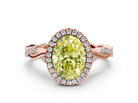 Rose gold Fancy Yellow Oval Cut Halo Twist Band with Four-Prong Setting_12