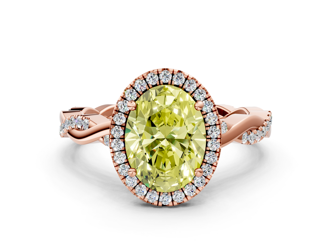 Rose gold Fancy Yellow Oval  Cut Halo Twisted Band Four-Prong Ring_20