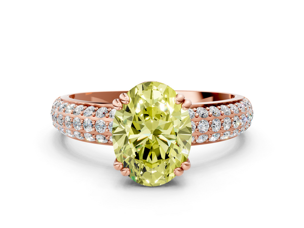 Rose gold Fancy Yellow Oval  Cut Pave Diamond Engagement Ring with Channel Set Band and Four-Prong Setting