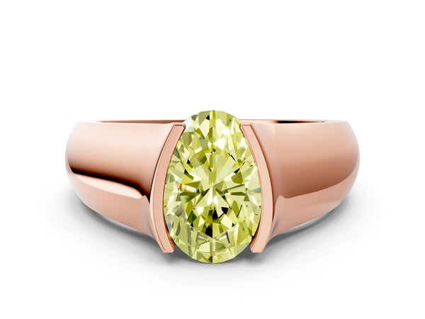 Rose gold Fancy Yellow Oval Cut Solitaire Bezel Set Diamond Ring with Wide Band