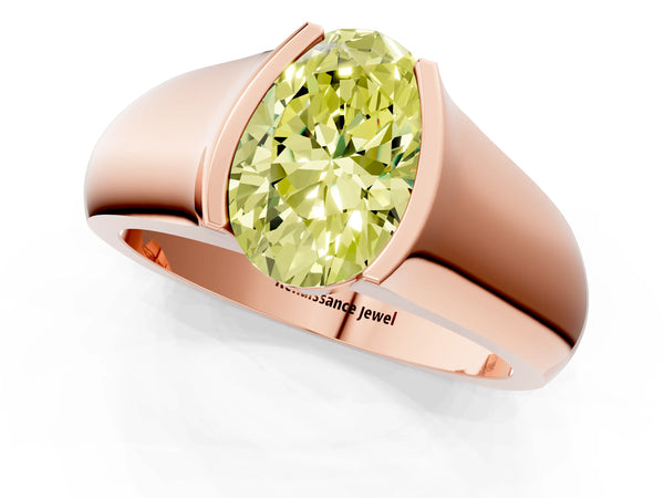 Rose gold Fancy Yellow Oval Cut Solitaire Bezel Set Diamond Ring with Wide Band