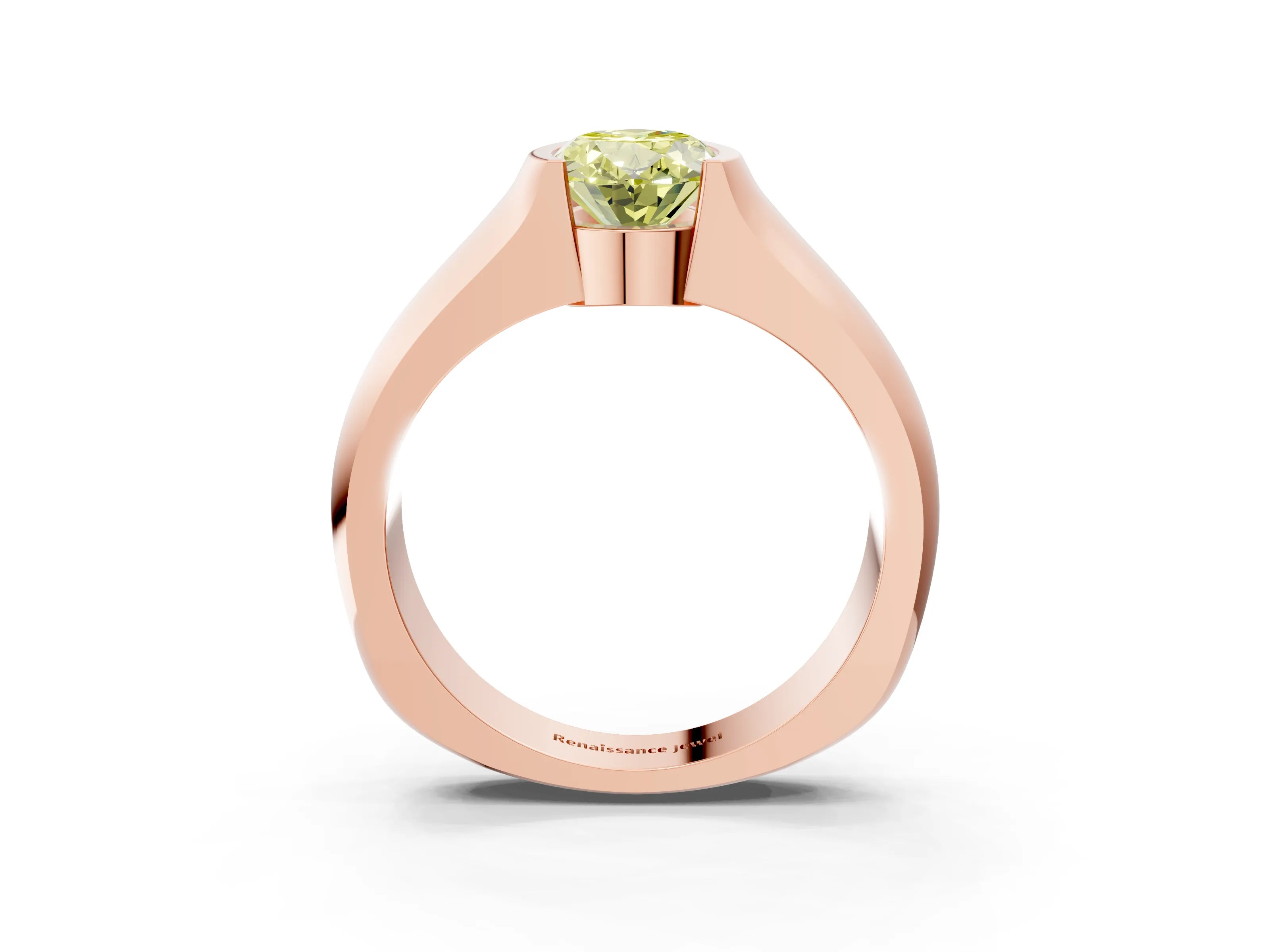 Rose gold Fancy Yellow Oval Cut Solitaire Bezel Set Diamond Ring with Wide Band_3
