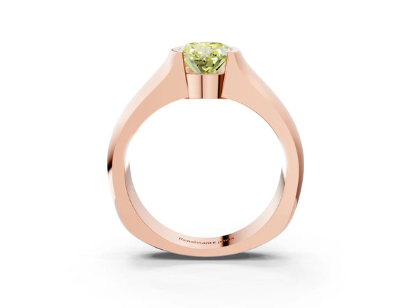Rose gold Fancy Yellow Oval Cut Solitaire Bezel Set Diamond Ring with Wide Band