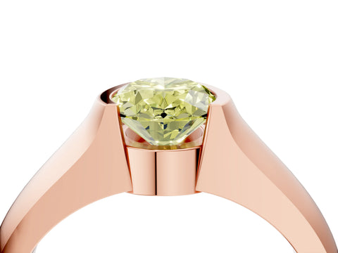 Rose gold Fancy Yellow Oval Cut Solitaire Bezel Set Diamond Ring with Wide Band_4