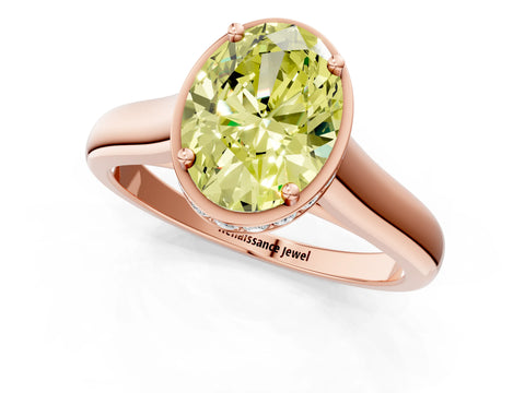 Rose gold Fancy Yellow Oval Cut Solitaire Diamond Engagement Ring with Four-Prong Setting and Tapered Band_1