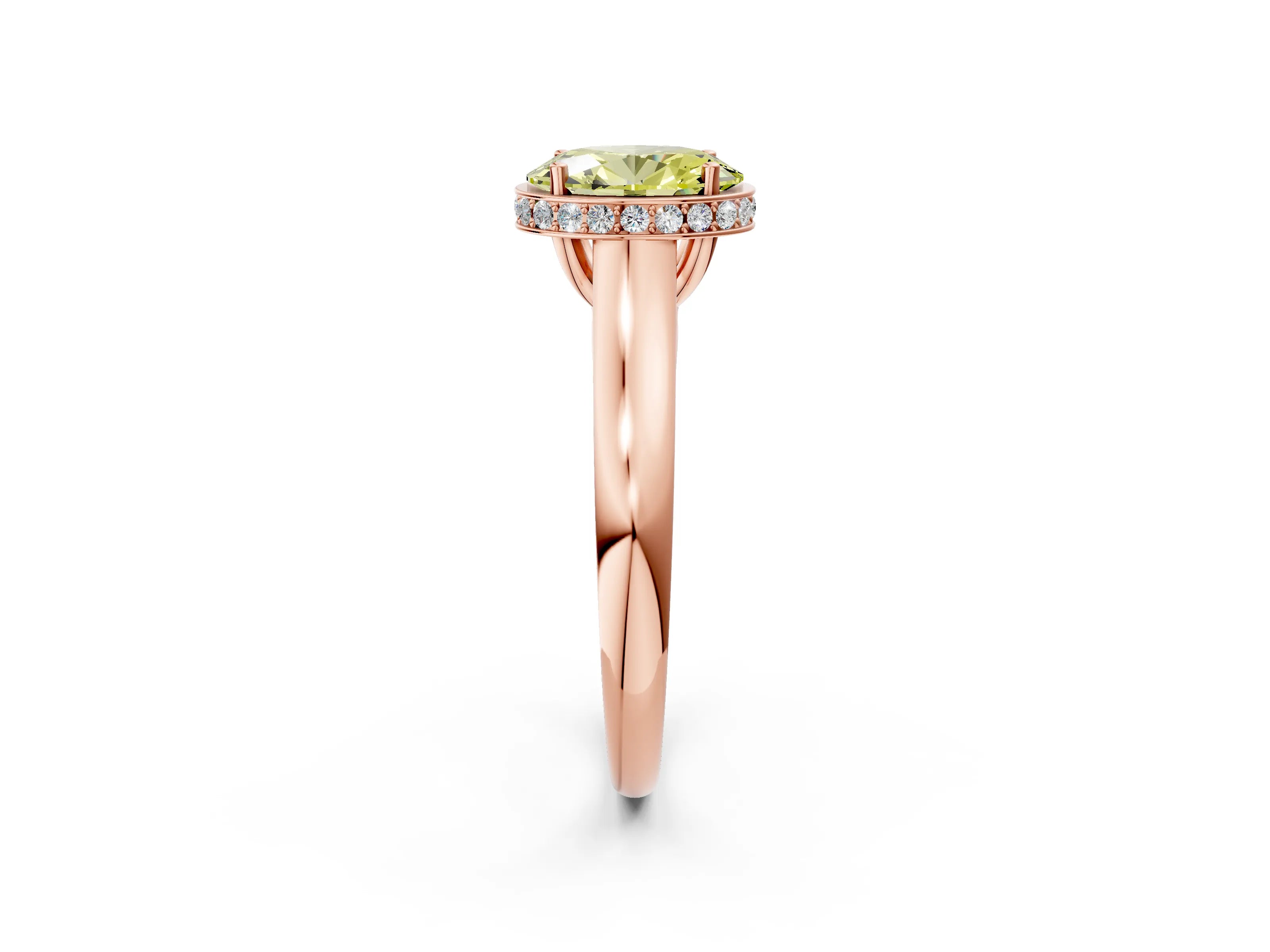Rose gold Fancy Yellow Oval Cut Solitaire Diamond Engagement Ring with Four-Prong Setting and Tapered Band_2