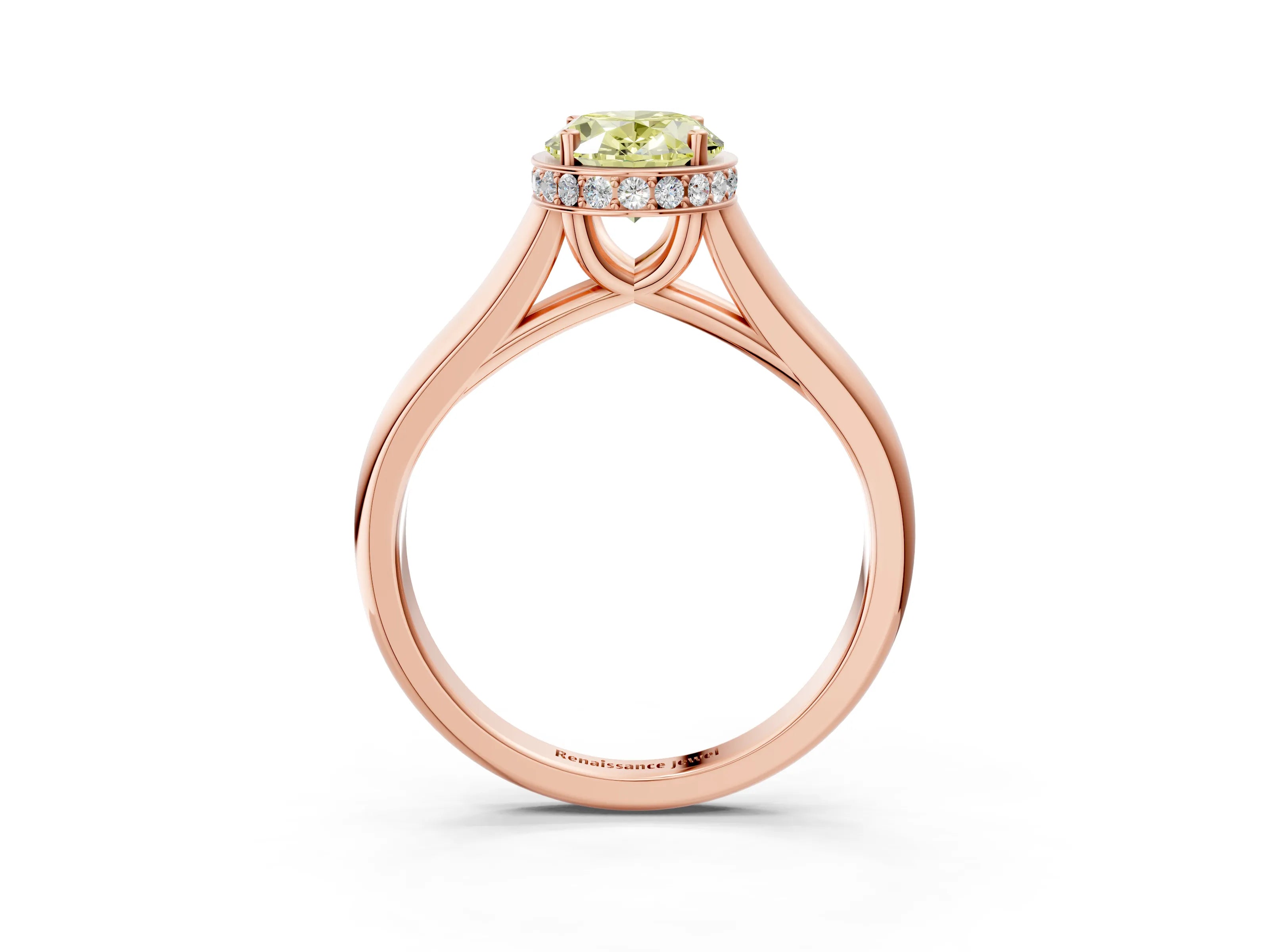Rose gold Fancy Yellow Oval Cut Solitaire Diamond Engagement Ring with Four-Prong Setting and Tapered Band_3