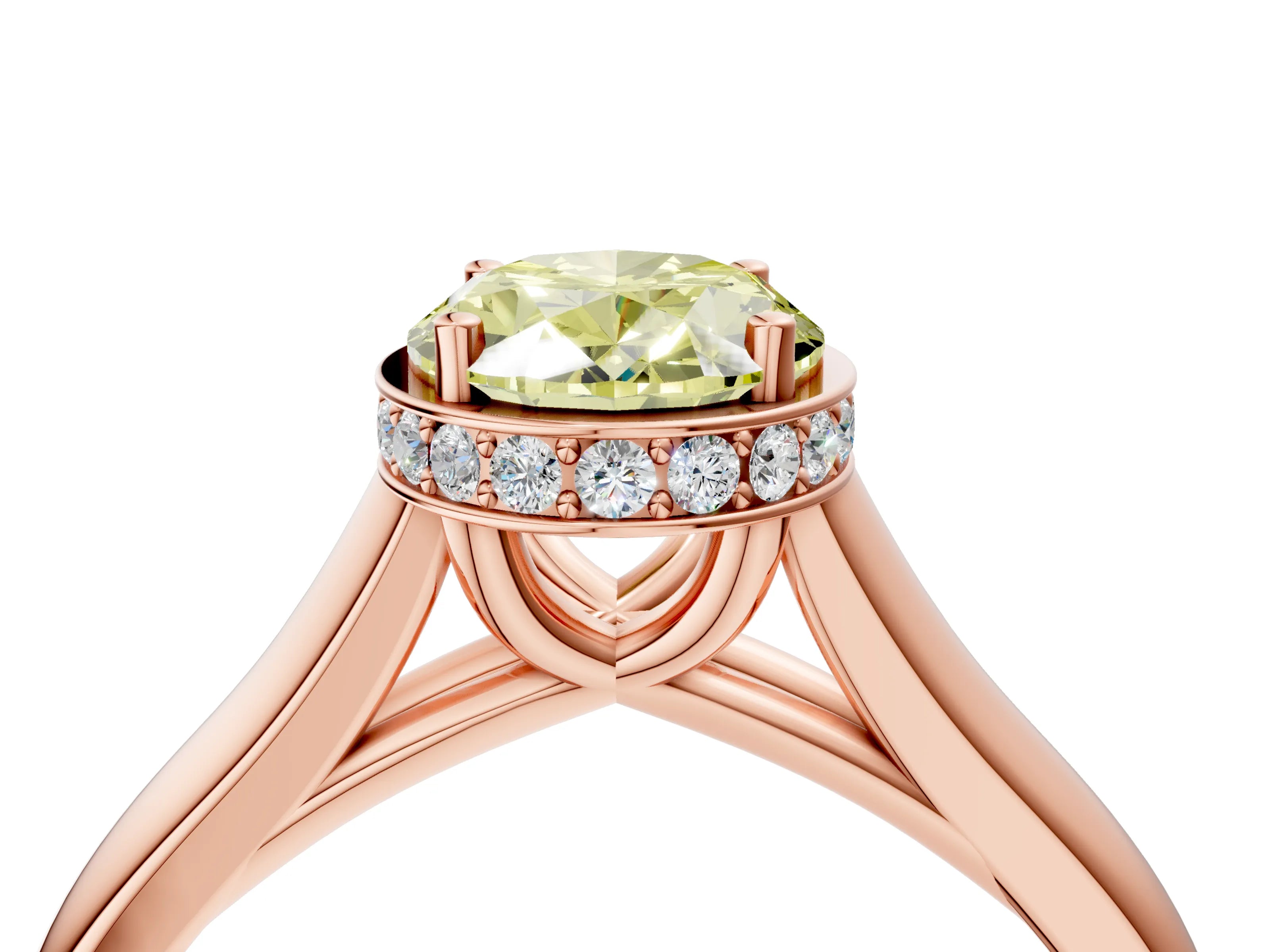 Rose gold Fancy Yellow Oval Cut Solitaire Diamond Engagement Ring with Four-Prong Setting and Tapered Band_4