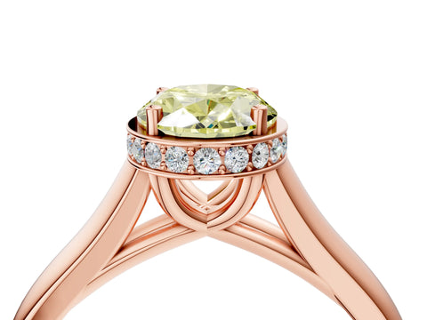 Rose gold Fancy Yellow Oval Cut Solitaire Diamond Engagement Ring with Four-Prong Setting and Tapered Band_4