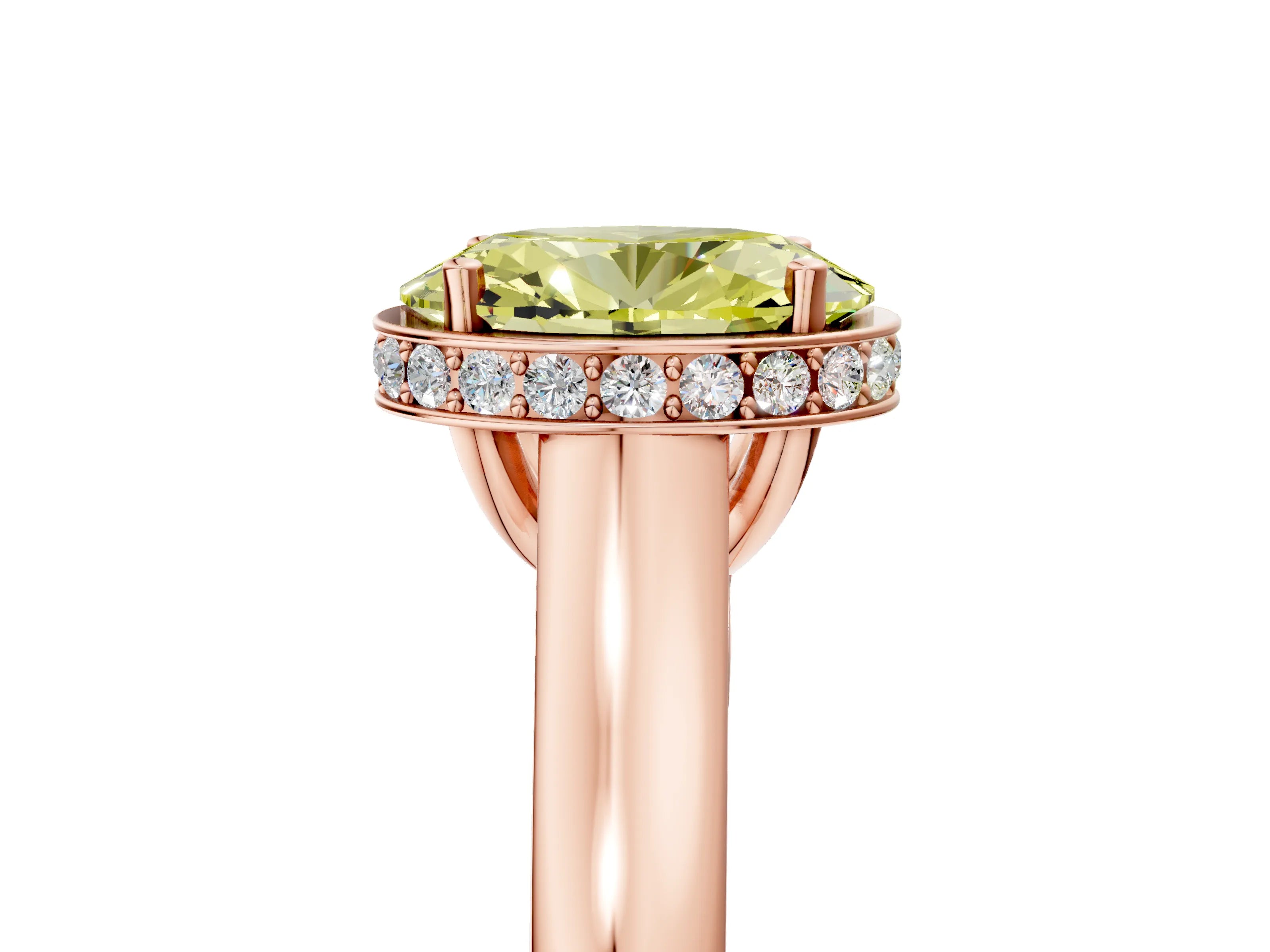 Rose gold Fancy Yellow Oval Cut Solitaire Diamond Engagement Ring with Four-Prong Setting and Tapered Band_5