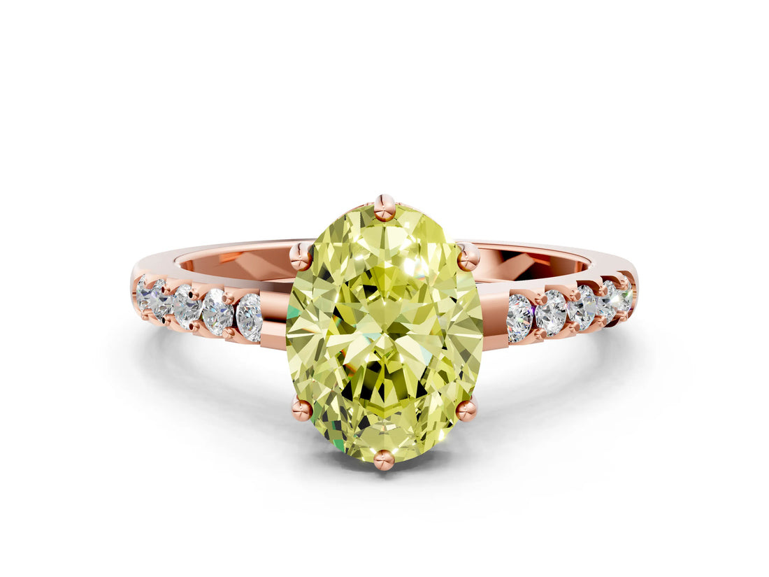 Rose gold Fancy Yellow Oval Cut Solitaire Diamond Engagement Ring with Pavé Band and Six-Prong Setting_12