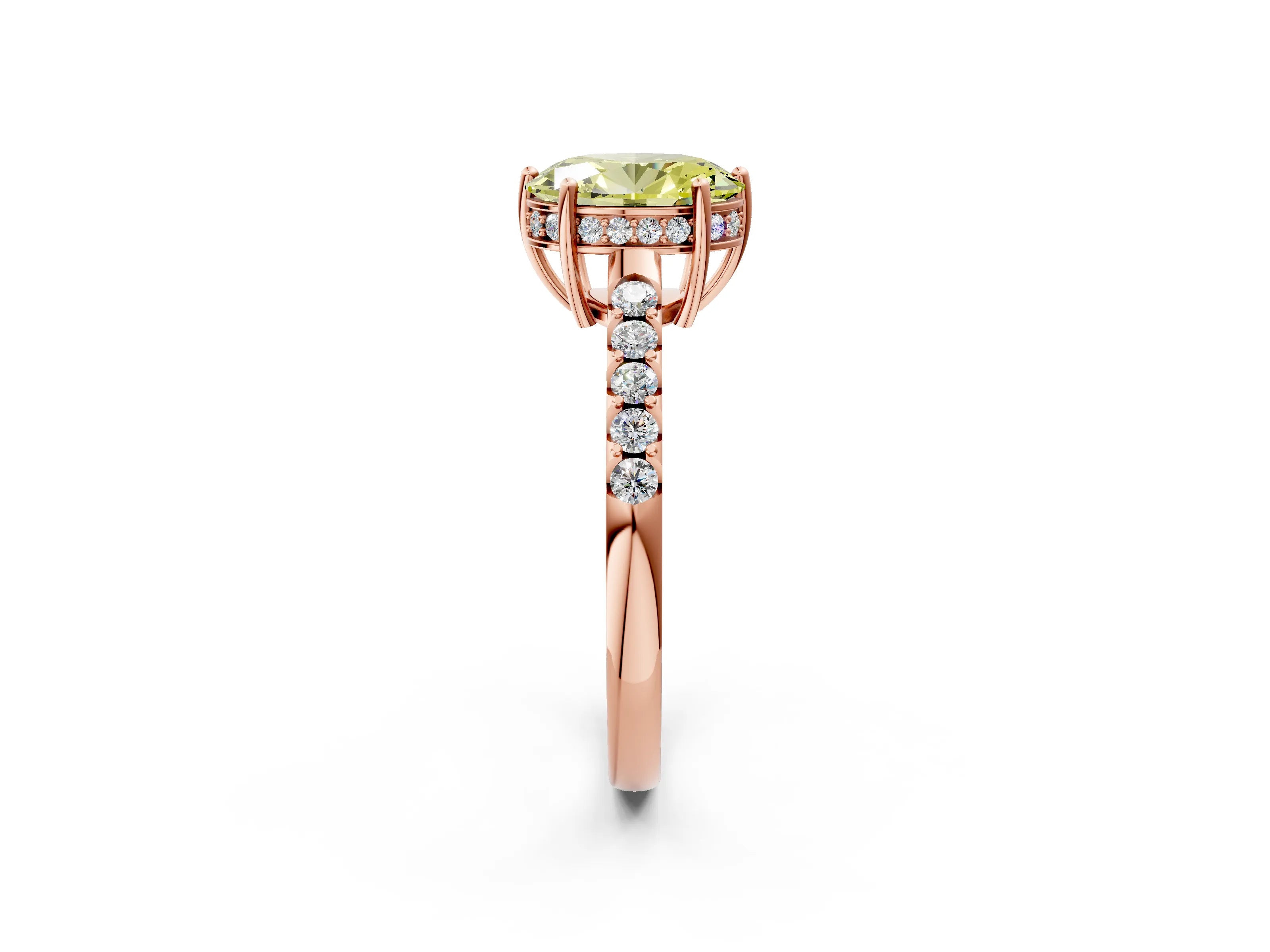 Rose gold Fancy Yellow Oval Cut Solitaire Diamond Engagement Ring with Pavé Band and Six-Prong Setting_14