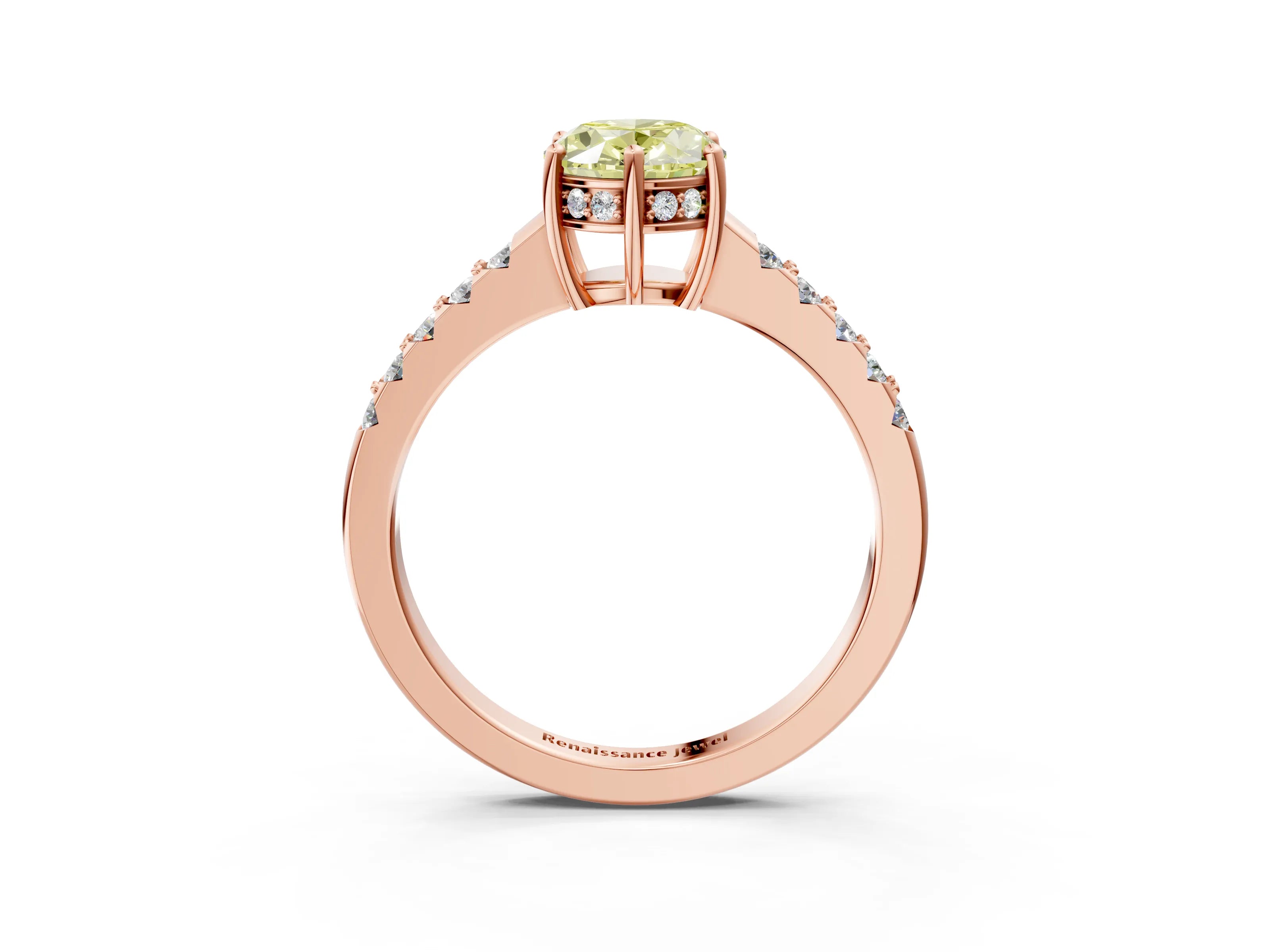 Rose gold Fancy Yellow Oval Cut Solitaire Diamond Engagement Ring with Pavé Band and Six-Prong Setting_15