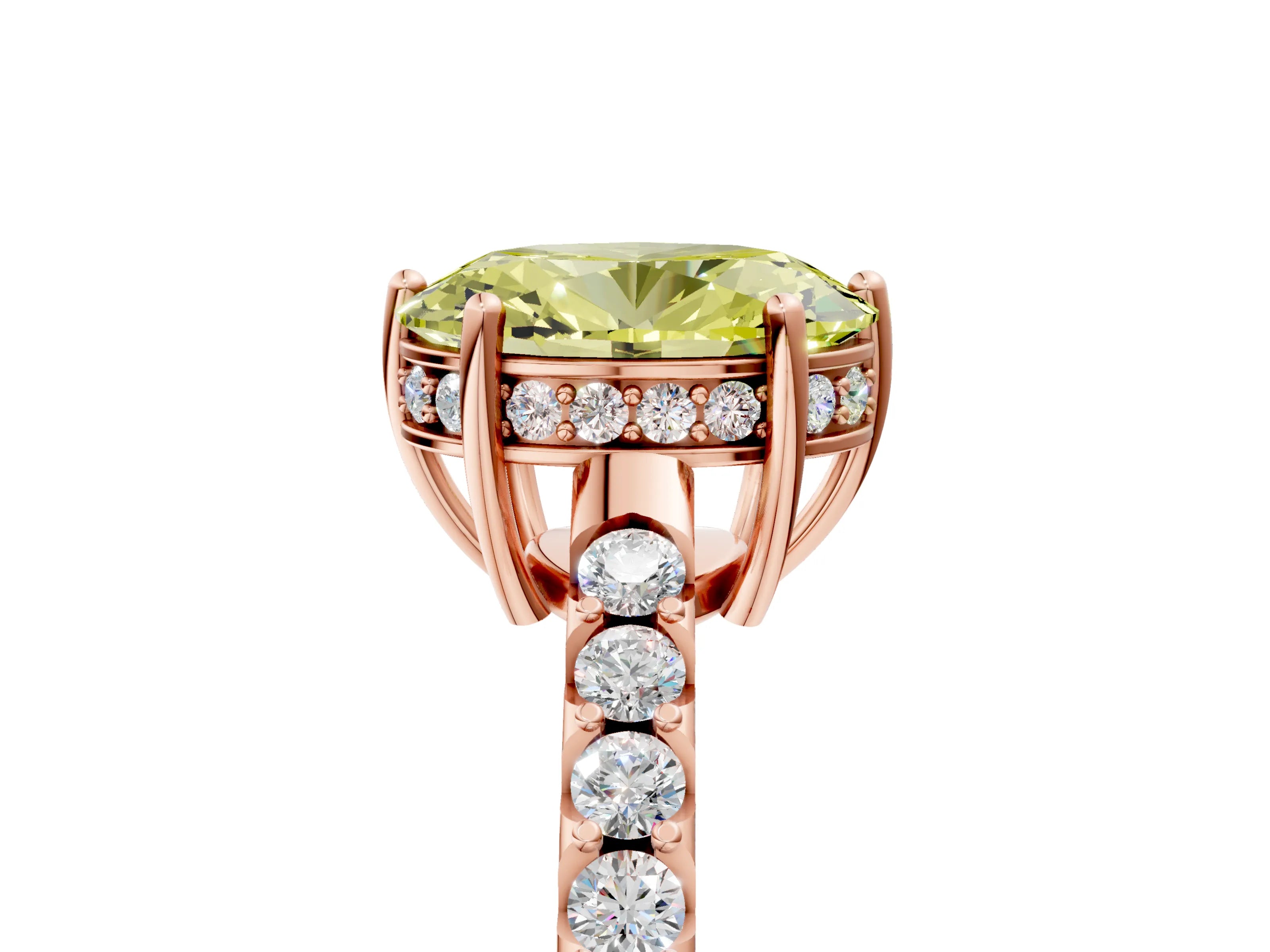 Rose gold Fancy Yellow Oval Cut Solitaire Diamond Engagement Ring with Pavé Band and Six-Prong Setting_17