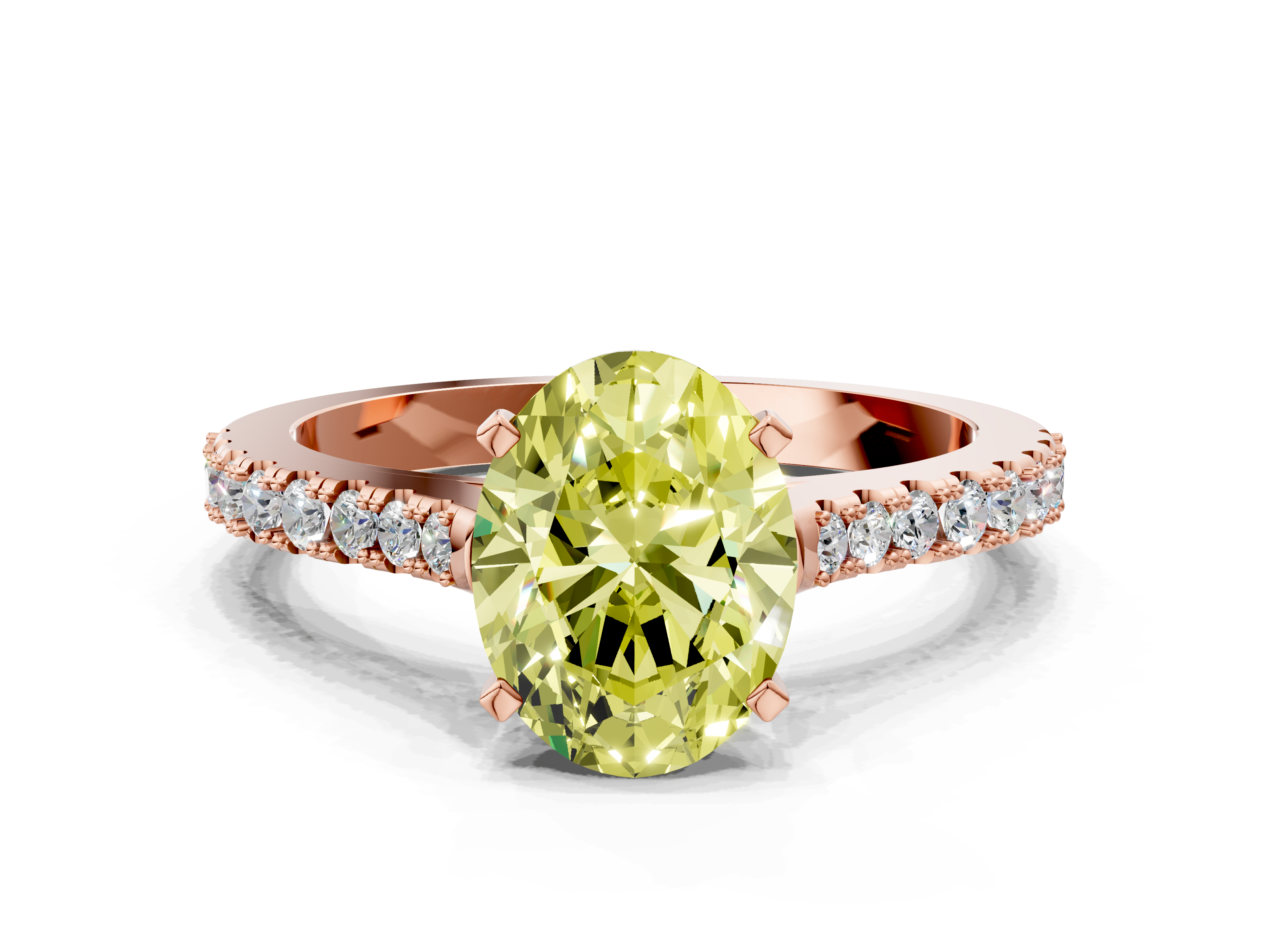 Rose gold Fancy Yellow Oval  Cut Solitaire Diamond Engagement Ring with Pave Band and Four-Prong Setting_164