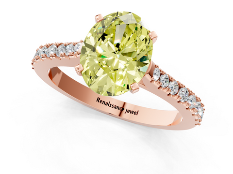 Rose gold Fancy Yellow Oval  Cut Solitaire Diamond Engagement Ring with Pave Band and Four-Prong Setting_165