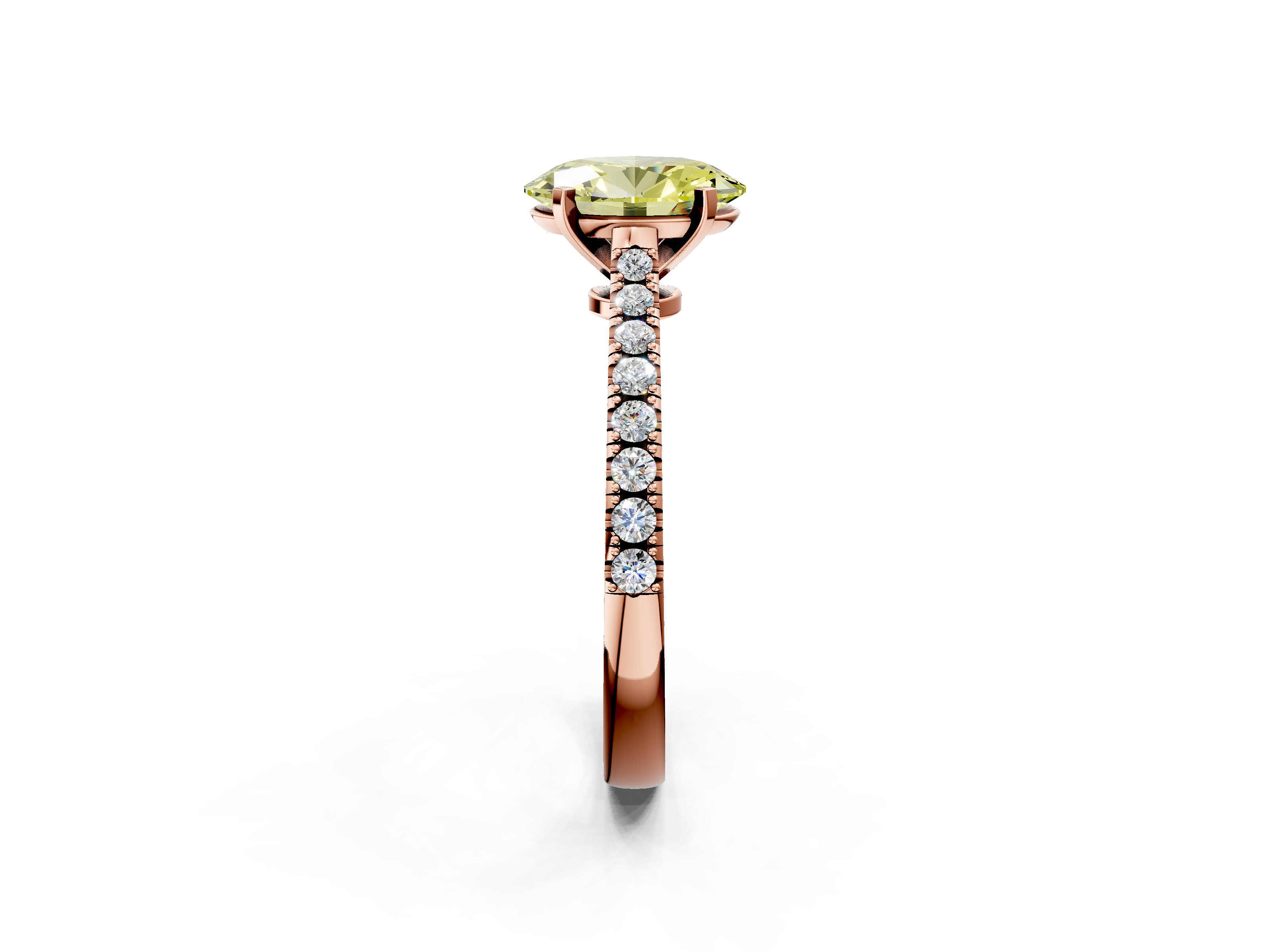 Rose gold Fancy Yellow Oval  Cut Solitaire Diamond Engagement Ring with Pave Band and Four-Prong Setting_166