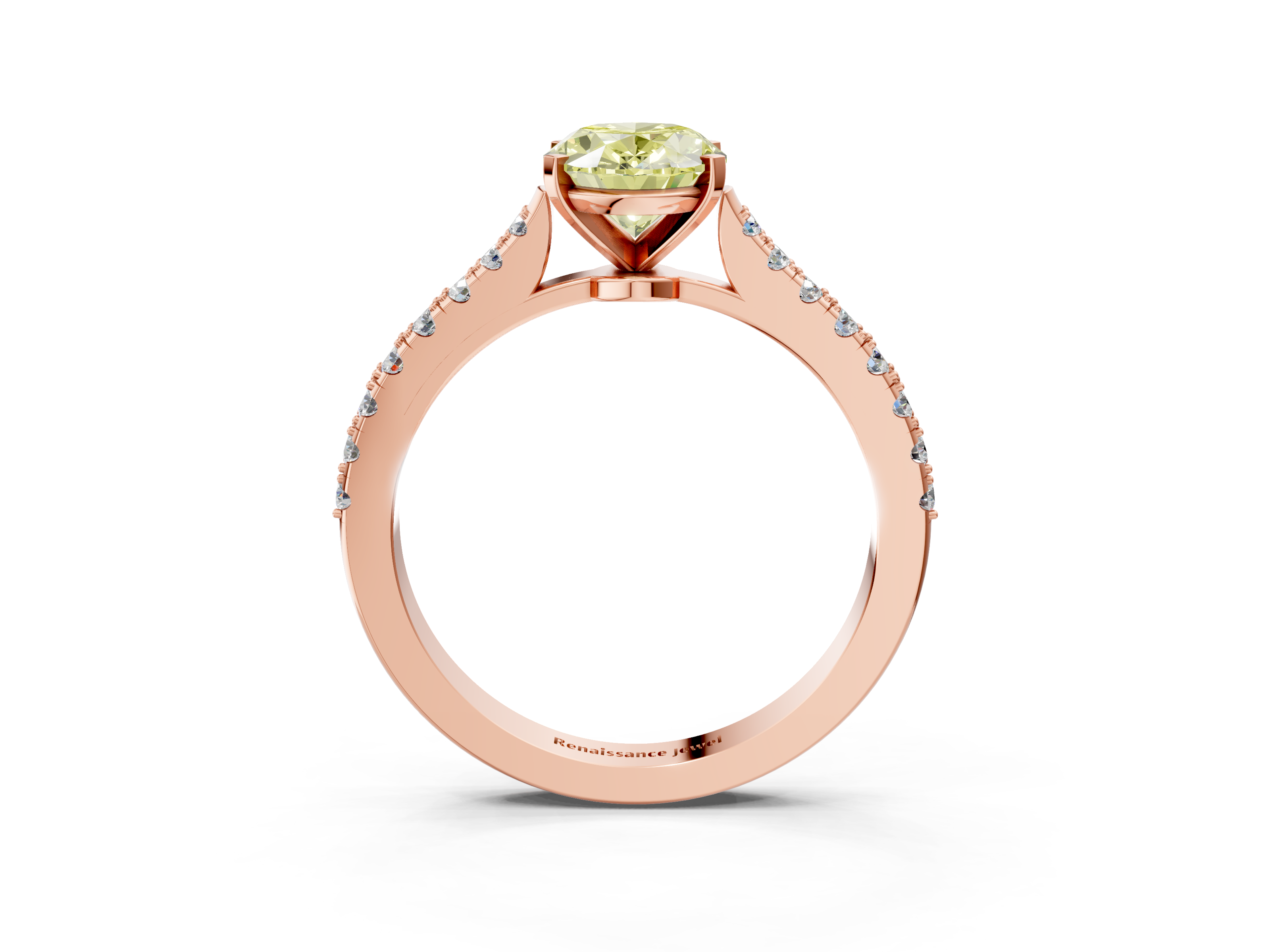 Rose gold Fancy Yellow Oval  Cut Solitaire Diamond Engagement Ring with Pave Band and Four-Prong Setting_167