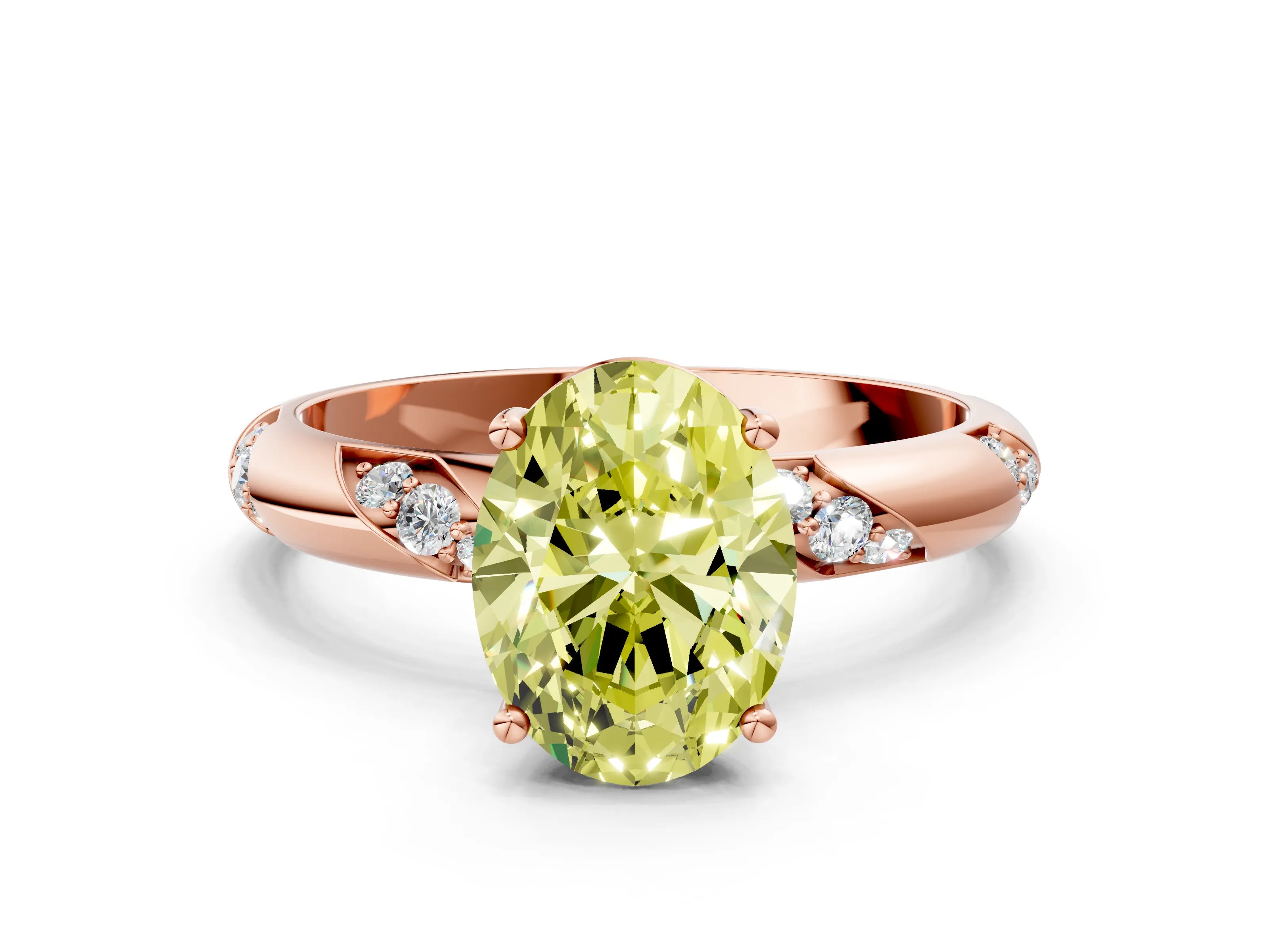 Rose gold Fancy Yellow Oval Cut Solitaire Diamond Engagement Ring with Twisted Pave Band and Four-Prong Setting_3