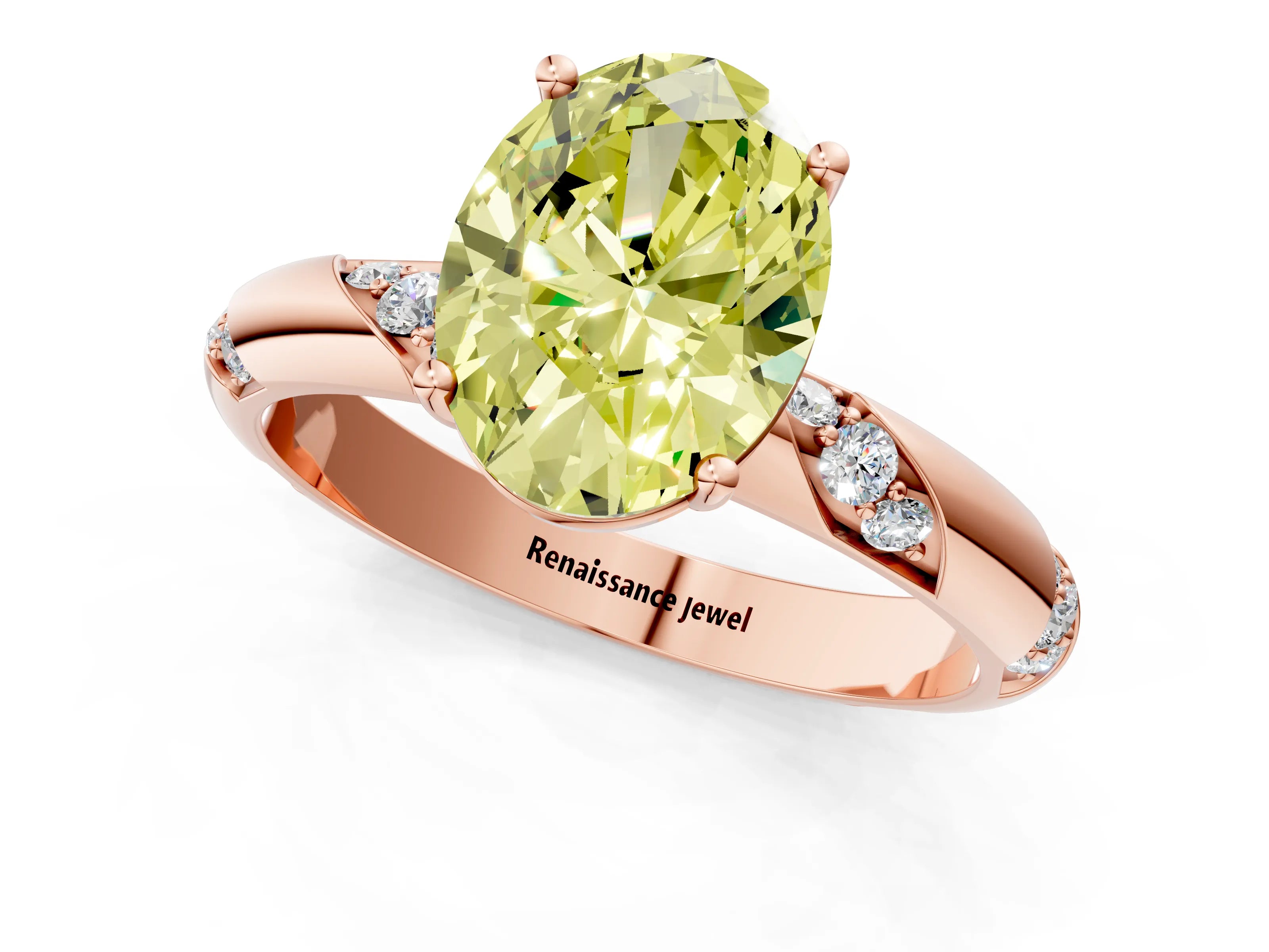Rose gold Fancy Yellow Oval Cut Solitaire Diamond Engagement Ring with Twisted Pave Band and Four-Prong Setting_4
