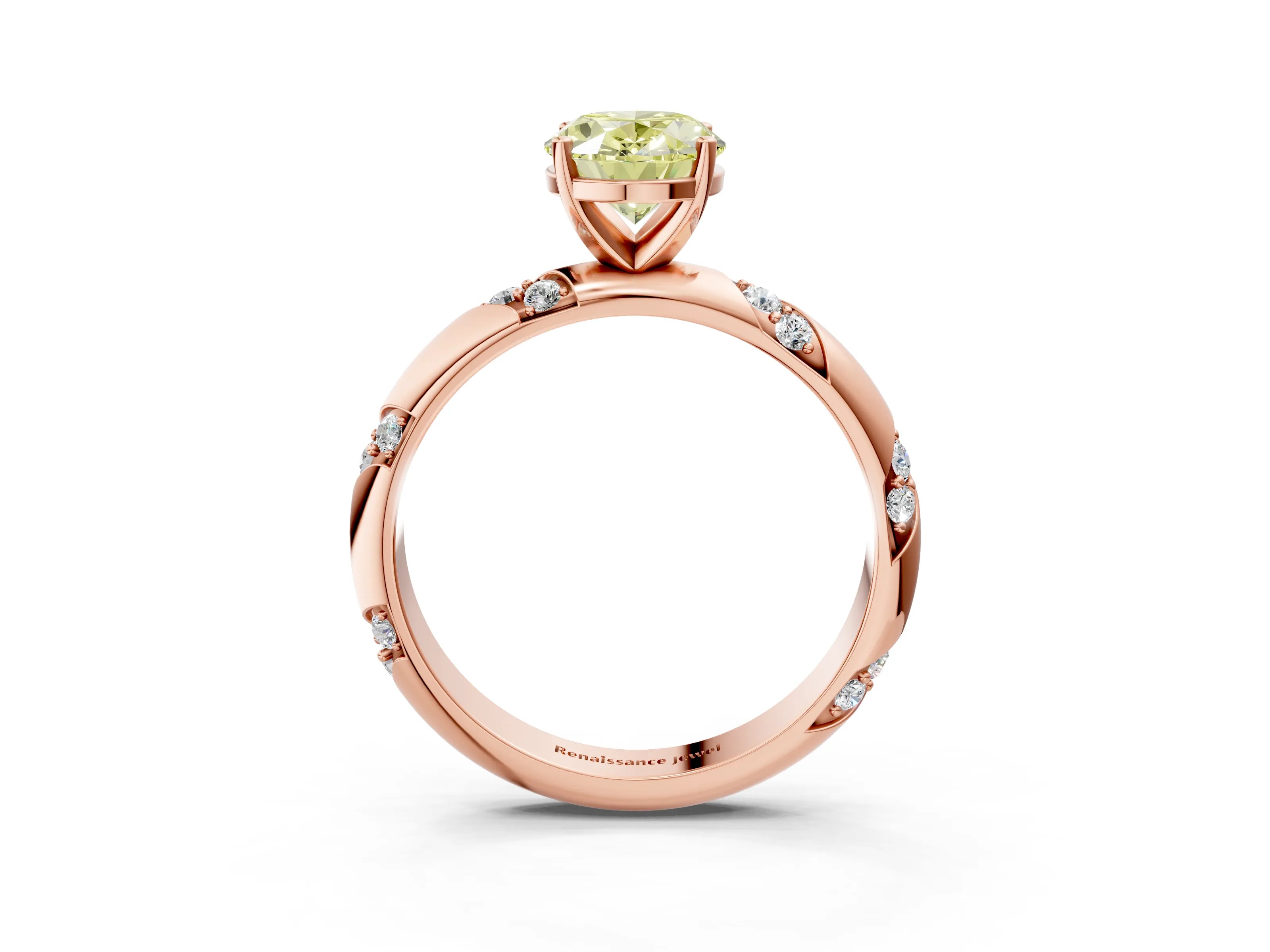 Rose gold Fancy Yellow Oval Cut Solitaire Diamond Engagement Ring with Twisted Pave Band and Four-Prong Setting_6