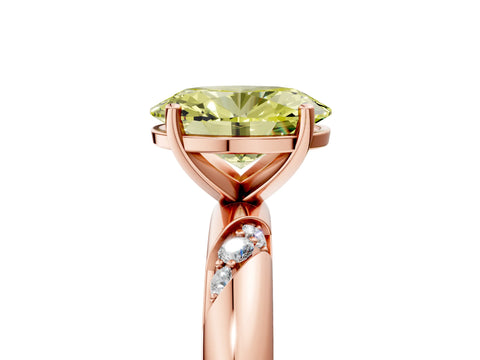 Rose gold Fancy Yellow Oval Cut Solitaire Diamond Engagement Ring with Twisted Pave Band and Four-Prong Setting_8