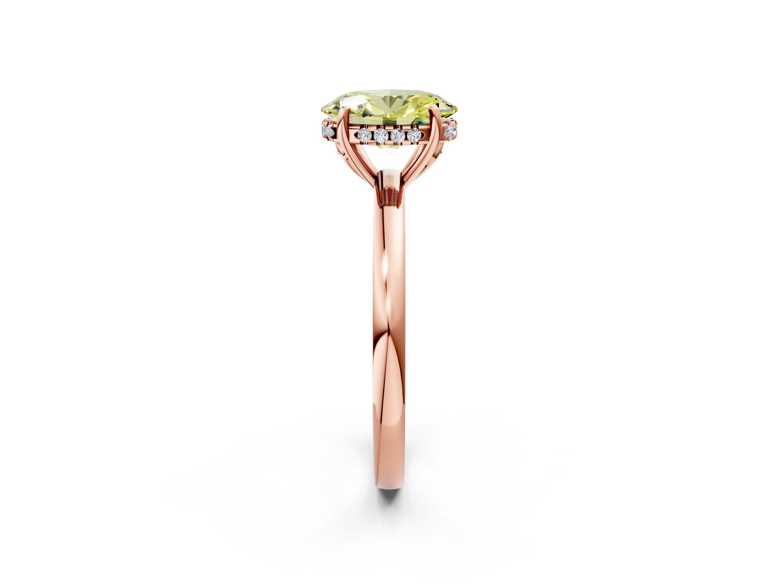 Rose gold Fancy Yellow Oval Cut Solitaire Diamond Ring with Prong Setting and Plain Band_2