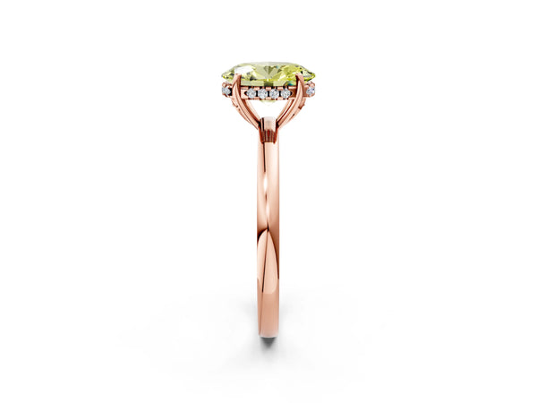 Rose gold Fancy Yellow Oval Cut Solitaire Diamond Ring with Prong Setting and Plain Band