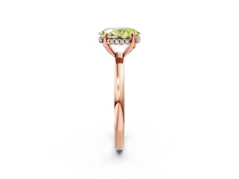 Rose gold Fancy Yellow Oval Cut Solitaire Diamond Ring with Prong Setting and Plain Band_2