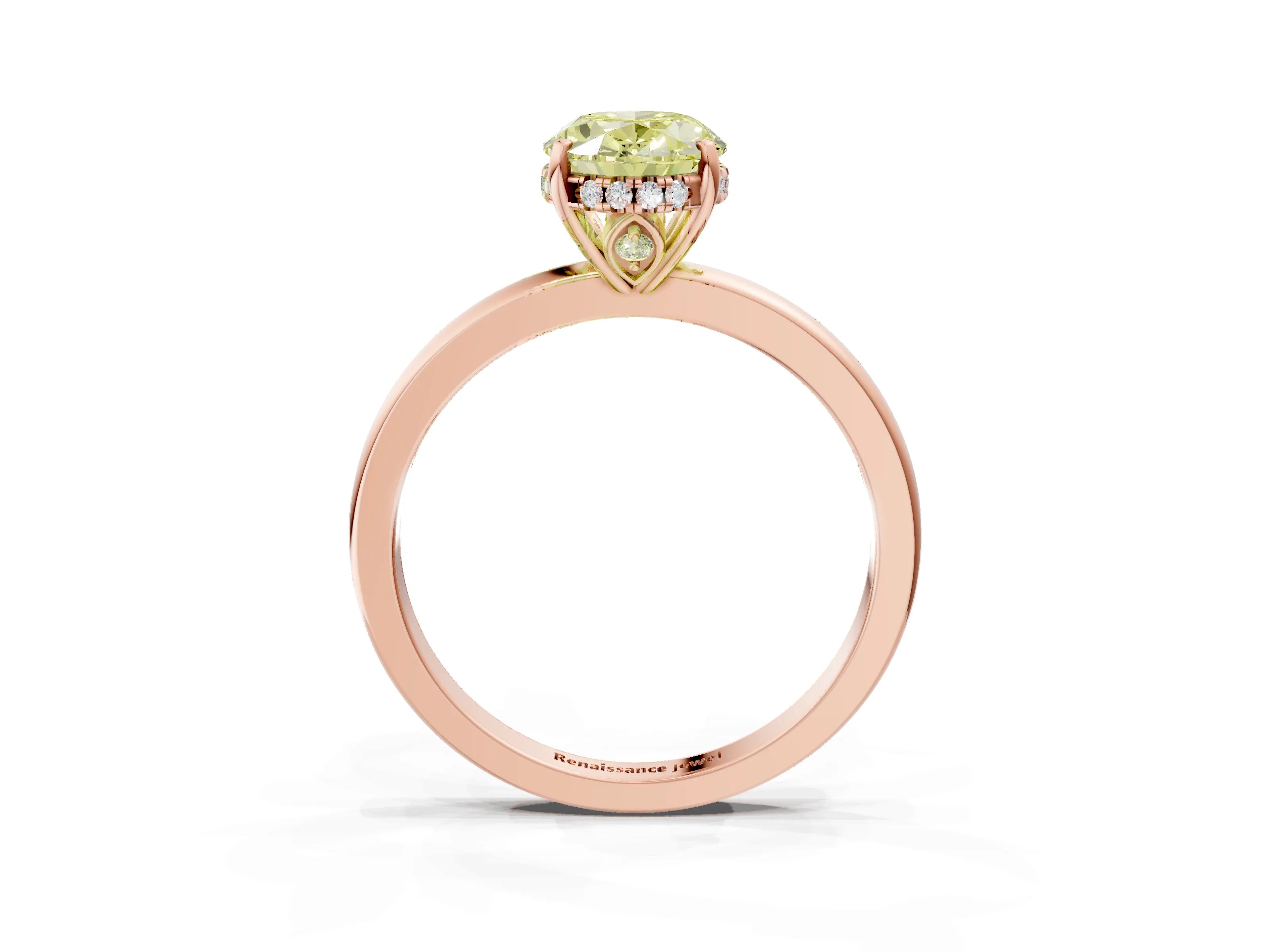 Rose gold Fancy Yellow Oval Cut Solitaire Diamond Ring with Prong Setting and Plain Band_3